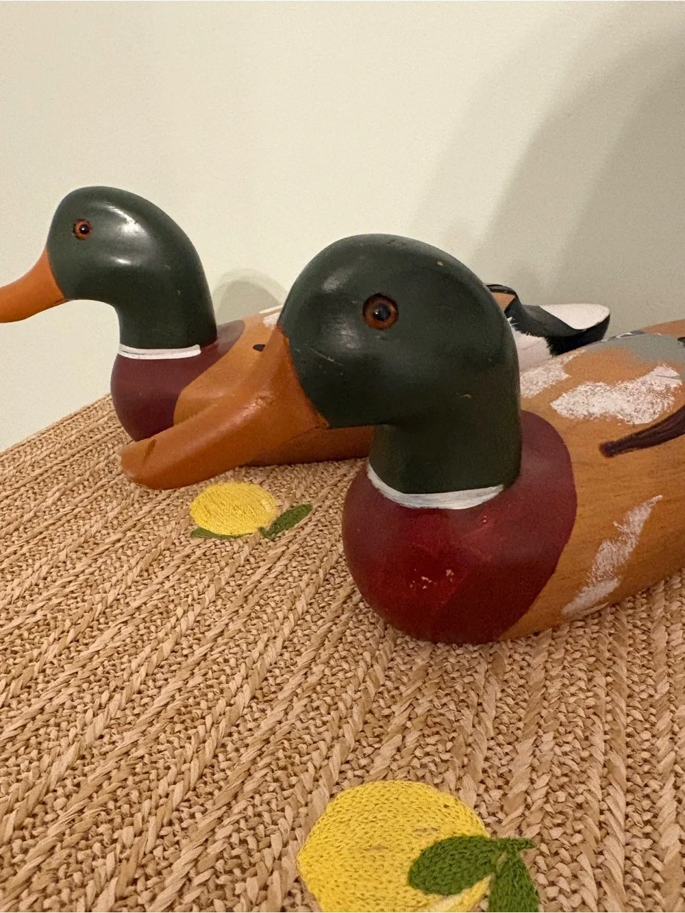 Vintage Solid Wood Mallard Duck Decoy Pair Rustic Waterfowl Cabin Decor set
